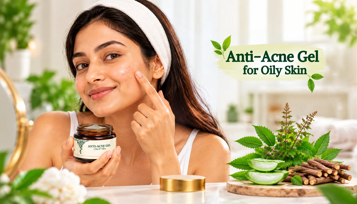 Woman applying anti-acne gel for oily skin