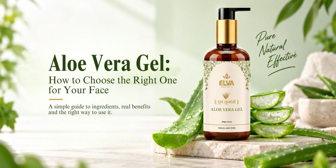 ELVA Organic Ghrita-Kumari Aloe Vera Gel for face with fresh aloe vera leaves  Other useful alt tag options