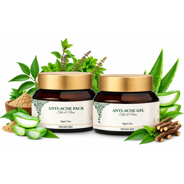 ELVA ORGANIC Tvak Shuddhi Anti-Acne Combo – Ayurvedic Face Pack & Aloe Vera Gel for Oily Skin