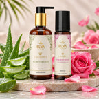 The combo contains 100 ml of Pushpa-Vrishti Rose Water and 300 g of Ghrita-Kumari Aloe Vera Gel.