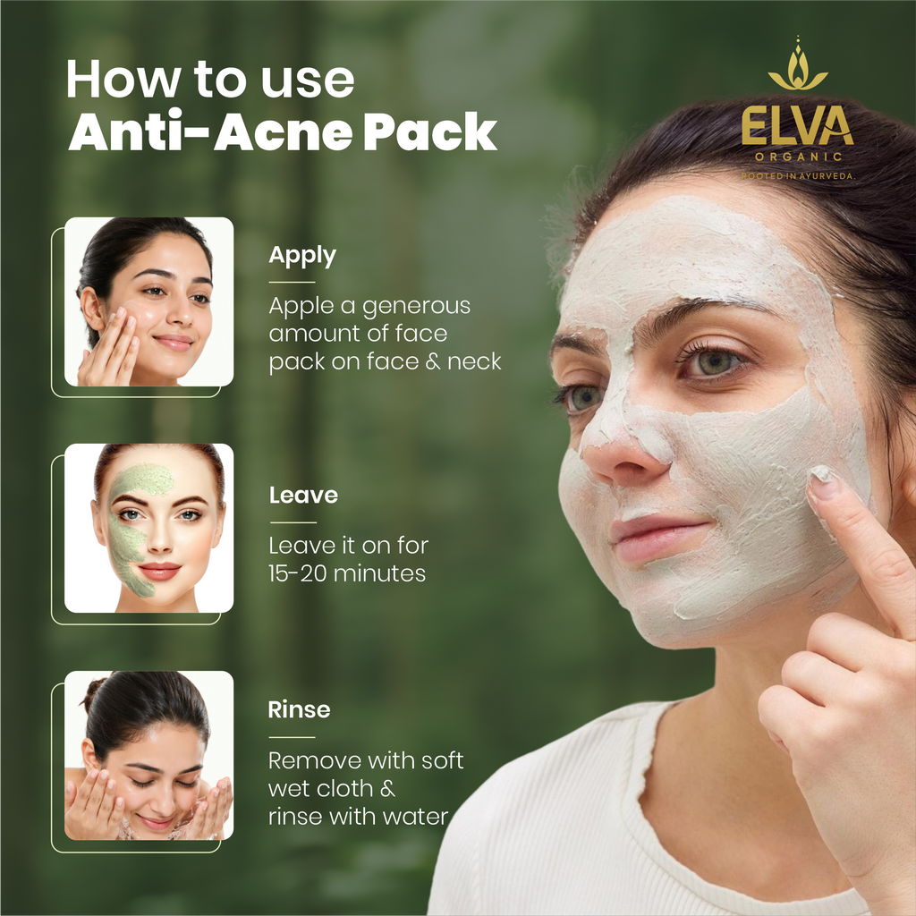 How to use ELVA ORGANIC Anti-Acne Pack, a Multani Mitti face pack for oily and acne-prone skin