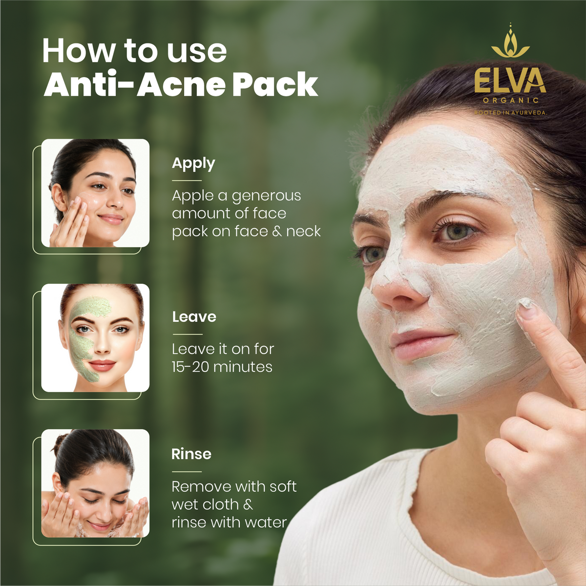 How to use ELVA ORGANIC Anti-Acne Pack, a Multani Mitti face pack for oily and acne-prone skin
