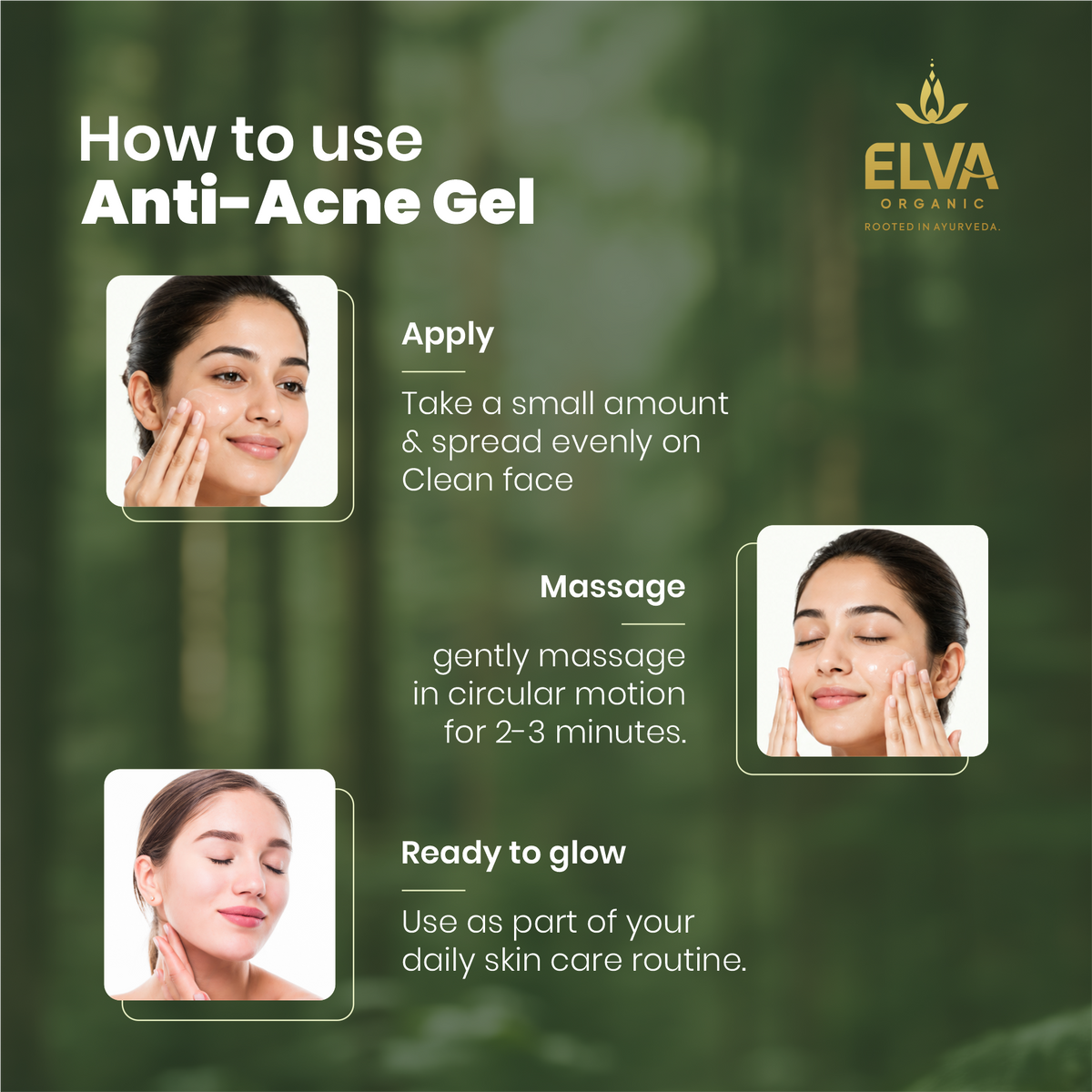 ELVA ORGANIC Tvak Shuddhi Anti-Acne Gel how to use on clean face for daily skincare